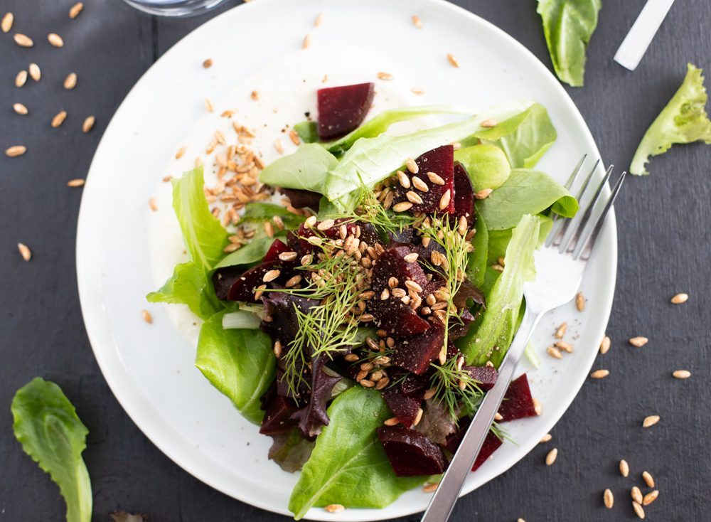roasted-beet-salad-with-feta-dressing-and-puffed-farro-revol-greens